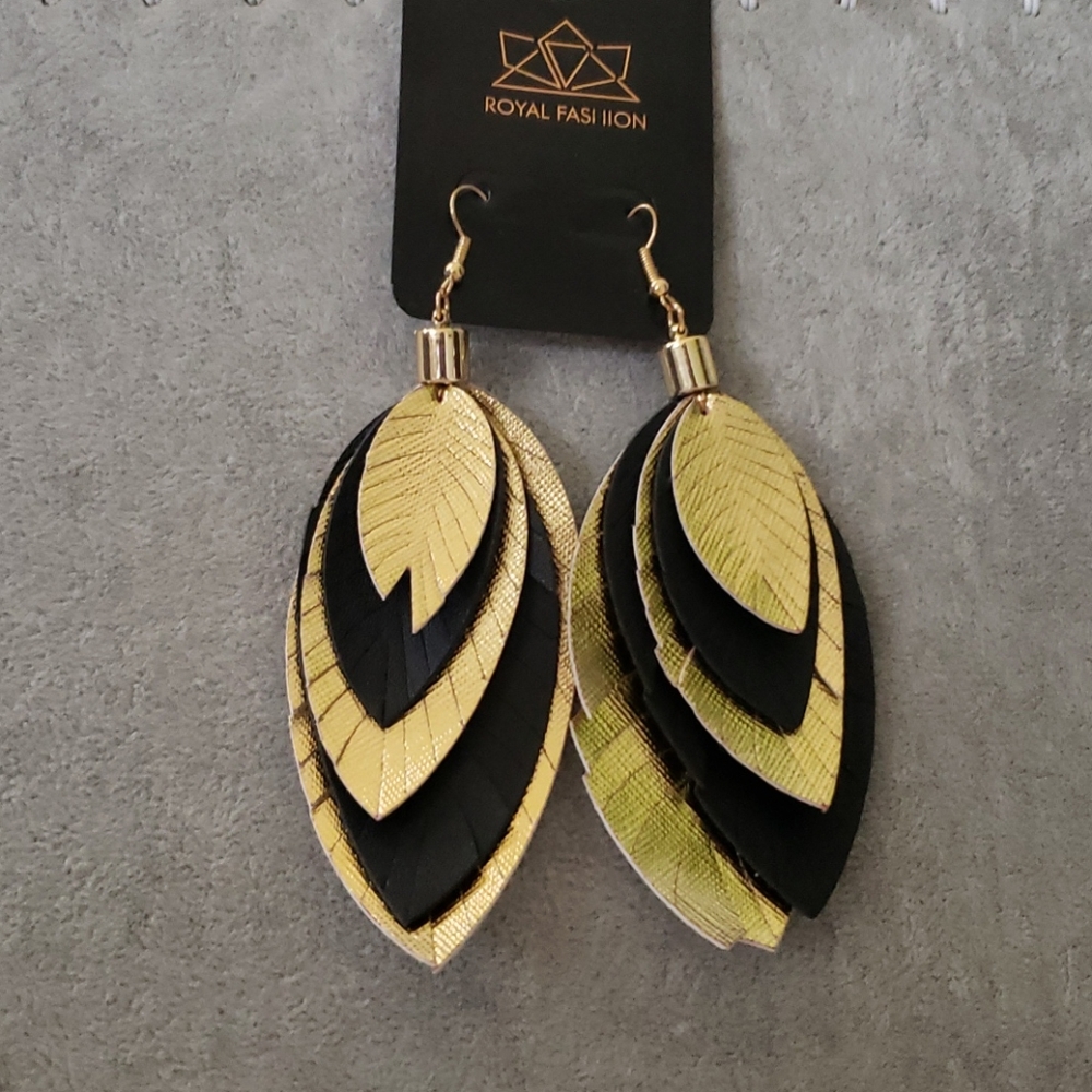 Blue and Gold Feathered earrings